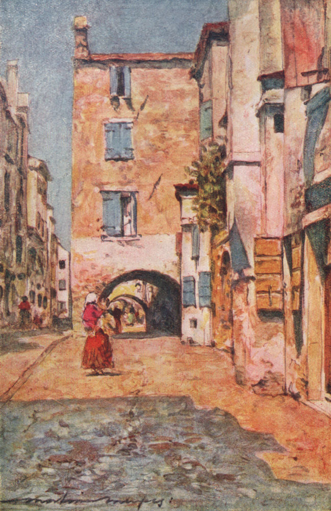 'In a side street, Chioggia' by Mortimer Menpes. Venice 1916 old antique print